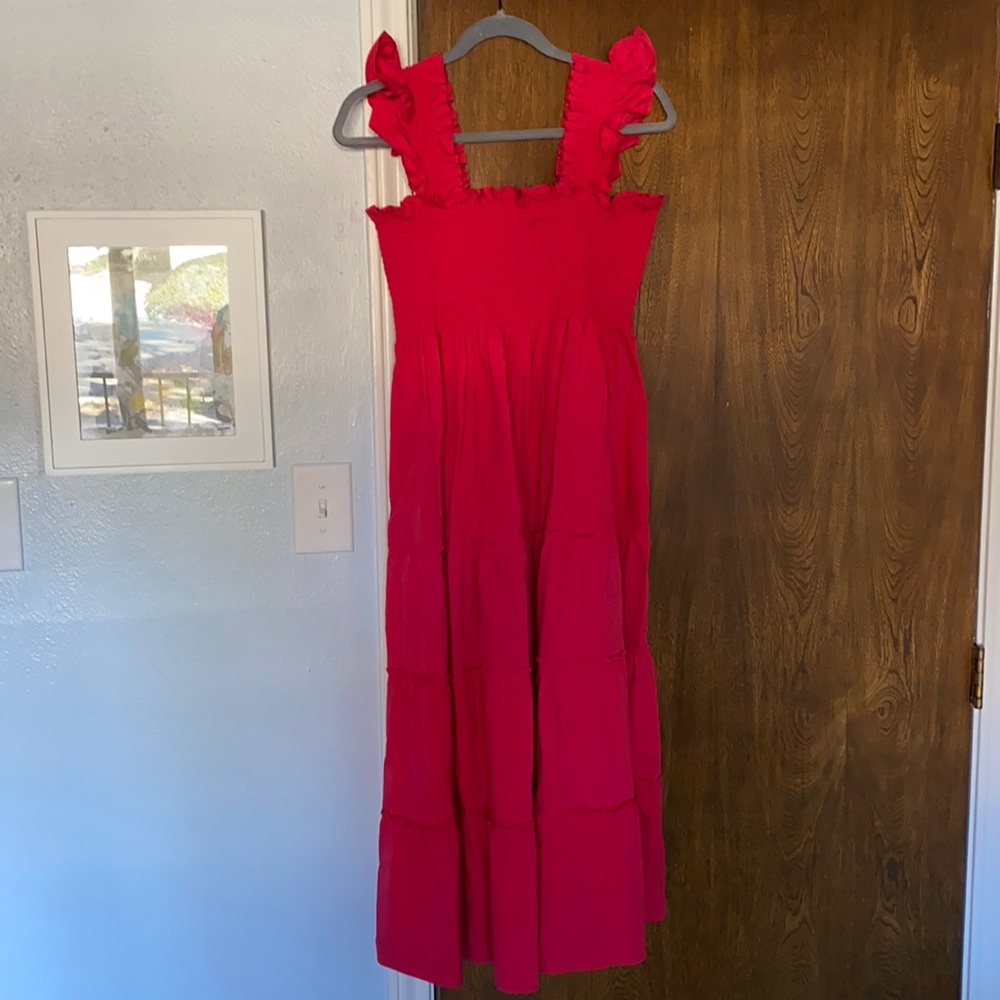 HillHouseHome Ellie nap dress Rasberry Red, VGUC